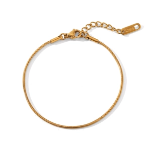 Detailed view of adjustable gold stainless steel snake chain bracelet with lobster clasp