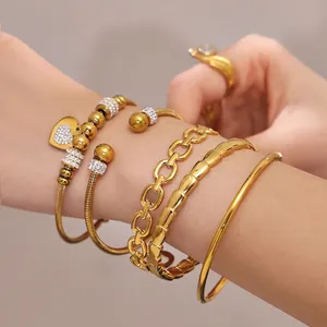 Brazalete Mujer Acero Inoxidable Cristal Colgante Corazón Apilable Pulido Joyería Alta Calidad
