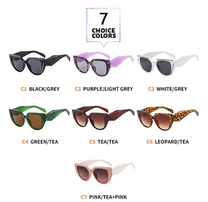 Collage of square retro sunglasses in black, purple, white, green, tea, leopard and pink