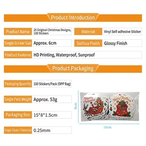 100pcs Christmas vinyl stickers with glossy waterproof finish for holiday gift decor