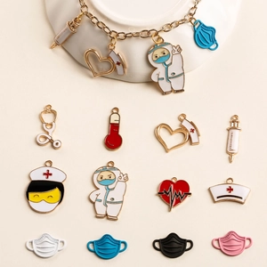 Enamel Alloy Medical Charms Doctor Nurse Stethoscope Syringe Mask Pendants For DIY Jewelry Making Necklaces