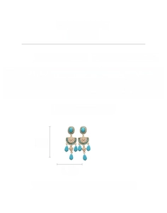Detailed view of turquoise resin teardrop earrings with white pearls and size dimensions