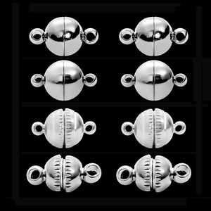 Fermoirs magnétiques en alliage d'argent avec motifs sphériques lisses et striés