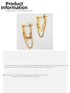 Macro view of 18K gold plated titanium steel earrings with double layer chain detail