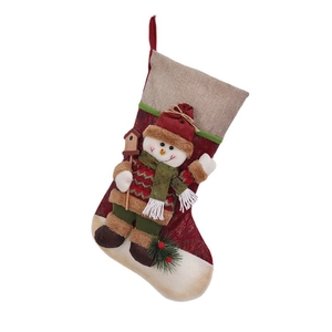 Christmas stocking with 3D snowman doll decoration, linen knitted fabric tree ornament