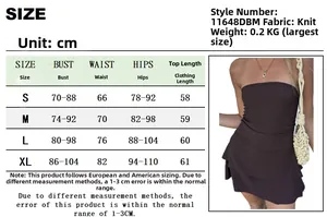 Detailed size chart for bodycon tube dress showing bust, waist, and hips measurements