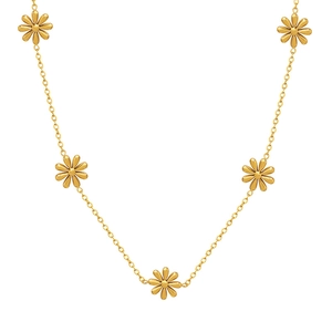 Elegant gold plated daisy floral necklace in titanium steel with polished finish