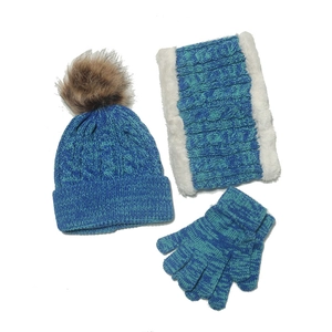 Bonnet Écharpe Et Gants D'Hiver Tricotés Enfants Acrylique Doublé Polaire Pompon Fausse Fourrure Chaud Extérieur