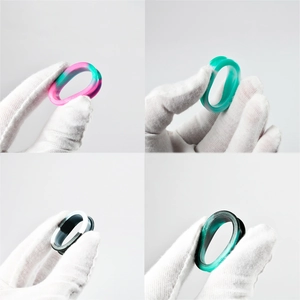 Macro detail of soft silicone hollow ear plugs in assorted mix of colors and styles