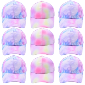 9-piece set of tie-dye baseball caps with colorful pastel gradient patterns for kids
