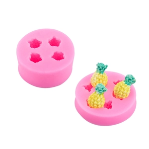 Pink silicone fruit mold set for 4 mini pineapples used for fondant and clay crafts