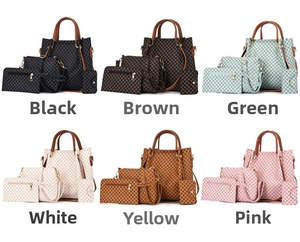 Detailed 4-piece set of checkered handbags showing various color options in a grid layout