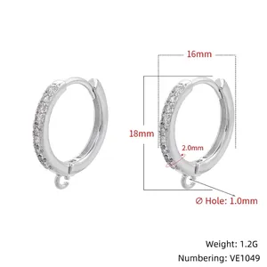 Detail view of 18mm silver hoop earrings with clear dimensions and zircon inlay