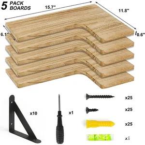 Set di 5 mensole angolari sospese in legno con hardware di montaggio completo inclusi