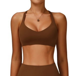 Brauner High-Impact Sport-BH für Damen mit V-Ausschnitt und Cut-Out Racerback-Design