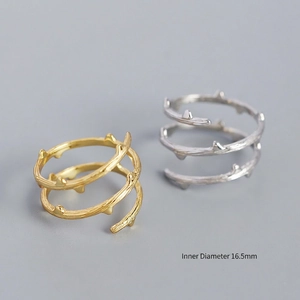 Gothic S925 sterling silver thorn branch open ring in gold and silver finish 16.5mm