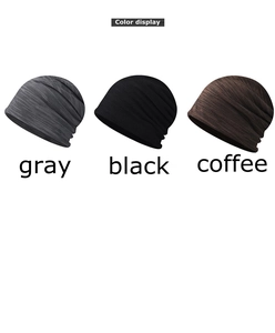 Detailed color display of breathable knitted beanies in gray, black, and coffee tones