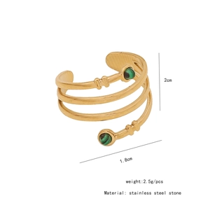 Detailed size measurement of the vintage gold layered ring with green malachite stones