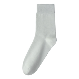Classic white mid-calf cotton business socks for men with high-density knit texture