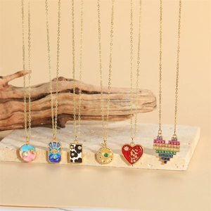 Trendy Copper Zirconia Pendant Necklace For Women Gold Plated Enamel Heart Star Moon Evil Eye Clavicle Chain Fashion Jewelry