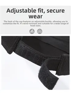 Detail of adjustable hook-and-loop closure on black sun hat for secure custom fit