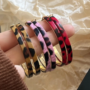 Leopard Print Hoop Earrings Faux Leather Wrapped Alloy With 925 Sterling Silver Earring Post Fashion Accessories