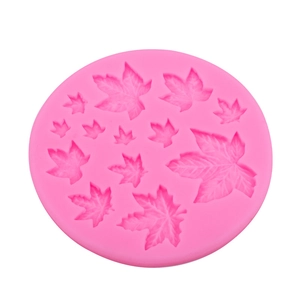 Pink silicone maple leaf mold with 11 different cavities for fondant and clay DIY