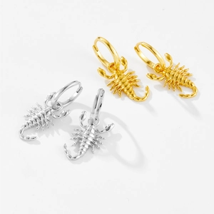 Minimalist S925 sterling silver scorpion hoop earrings in gold and silver finish