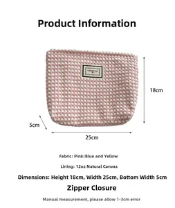 Pink fleece makeup bag size details with height 18cm, width 25cm and depth 5cm