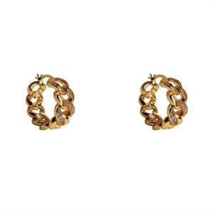 Elegant gold chain hoop earrings with cubic zirconia inlay on a clean white background