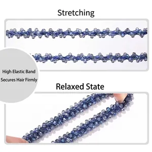 Navy blue crystal beaded hair tie with high elasticity and firm grip for ponytails
