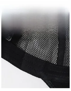 Detail of breathable mesh fabric and wide sweatband inside the black baseball cap