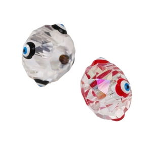 Faceted crystal evil eye beads for DIY jewelry making in clear glass with colorful patterns