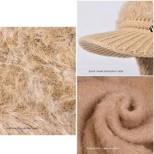 Casquette d'hiver en peluche avec cache-oreilles et doublure tricotée pour l'extérieur