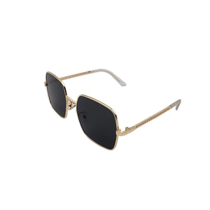 Oversized vierkante zonnebril met goudkleurig metalen montuur en ketting-pootjes