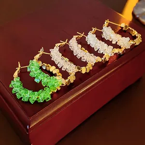 Boucles D'oreilles Créoles En Cristal Plaqué Or Géométrique Bijoux De Mode Avec Tige En Argent Sterling 925 Pour Femmes
