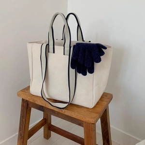 Large Capacity Canvas Tote Bag With Contrast Color Straps Urban Style Women Shoulder Handbag For Daily Use