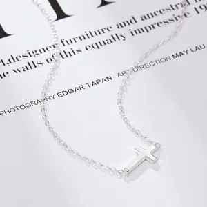 Minimalist S925 sterling silver cross necklace with polished finish and O-chain for women
