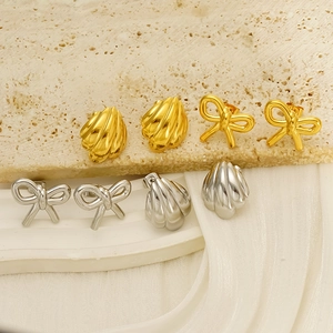 Minimalist 18K gold and silver plated titanium steel butterfly and shell stud earrings