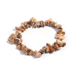 Bracciale in frammenti di agata naturale e cristallo con pietre lucide marroni e beige