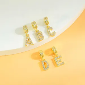 Sparkling gold zircon alphabet pendants A-E for custom DIY necklaces and jewelry making