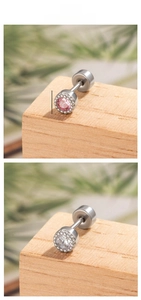 Detail view of 4mm geometric round zircon cartilage studs with secure screw back closure