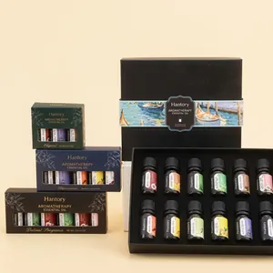 Set of various water-soluble essential oils in professional gift packaging for diffusers