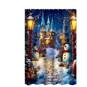 Wasserdichter Weihnachts-Duschvorhang mit Schneemann-Motiv und verträumter Winternachtsszene