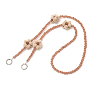 Winter plush beaded crossbody phone lanyard with handmade crochet beige flowers