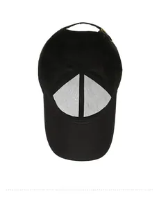 Internal structure of black baseball cap with durable white front lining and neat stitching
