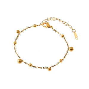 Minimalist gold titanium steel bracelet with polished beads and adjustable lobster clasp