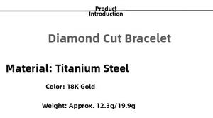 Technical specifications for rhombus-cut 18K gold-plated titanium steel bracelet