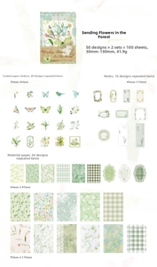 Detailed inventory of vintage floral stickers and stationery set in 100 piece forest theme