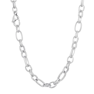 Titanium steel O-chain necklace with textured links and lobster clasp on white background